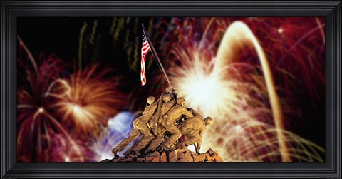 Framed Digital Composite, Fireworks Highlight the Marine Corps War Memorial, Arlington, Virginia, USA Print