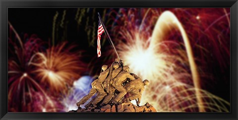 Framed Digital Composite, Fireworks Highlight the Marine Corps War Memorial, Arlington, Virginia, USA Print