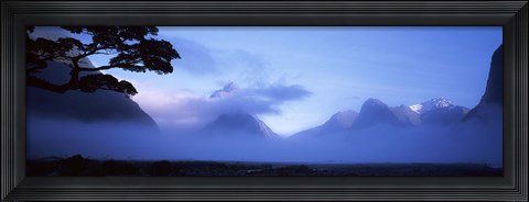 Framed Fog over mountains, Milford Sound, Fiordland National Park, South Island, New Zealand Print