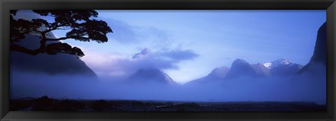Framed Fog over mountains, Milford Sound, Fiordland National Park, South Island, New Zealand Print