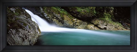 Framed Water falling into a river, Falls Creek, Hollyford River, Fiordland National Park, South Island, New Zealand Print