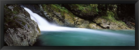 Framed Water falling into a river, Falls Creek, Hollyford River, Fiordland National Park, South Island, New Zealand Print