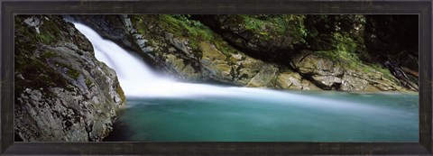 Framed Water falling into a river, Falls Creek, Hollyford River, Fiordland National Park, South Island, New Zealand Print