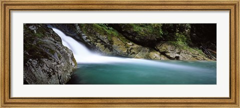 Framed Water falling into a river, Falls Creek, Hollyford River, Fiordland National Park, South Island, New Zealand Print