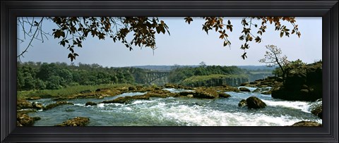 Framed Looking over the top of the Victoria Falls towards the Victoria Falls bridge, Zambia Print