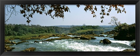 Framed Looking over the top of the Victoria Falls towards the Victoria Falls bridge, Zambia Print