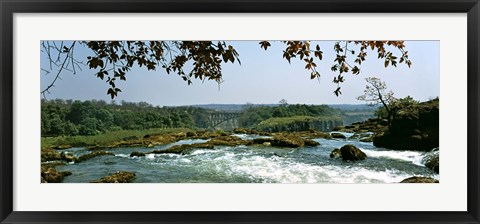 Framed Looking over the top of the Victoria Falls towards the Victoria Falls bridge, Zambia Print