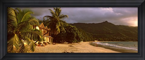 Framed Hotel apartments on Beau Vallon beach, Mahe Island, Seychelles Print