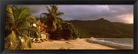 Framed Hotel apartments on Beau Vallon beach, Mahe Island, Seychelles Print