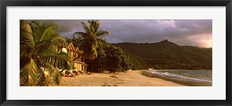 Framed Hotel apartments on Beau Vallon beach, Mahe Island, Seychelles Print