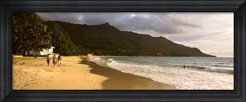 Framed People walking along the Beau Vallon beach, Mahe Island, Seychelles Print