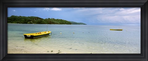 Framed Small fishing boat in the ocean, Baie Lazare, Mahe Island, Seychelles Print