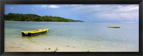 Framed Small fishing boat in the ocean, Baie Lazare, Mahe Island, Seychelles Print