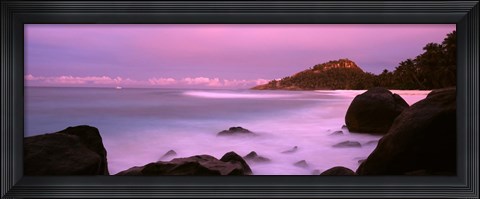 Framed Sunset over main beach on North Island, Seychelles Print