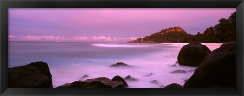 Framed Sunset over main beach on North Island, Seychelles Print