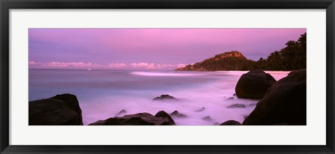 Framed Sunset over main beach on North Island, Seychelles Print