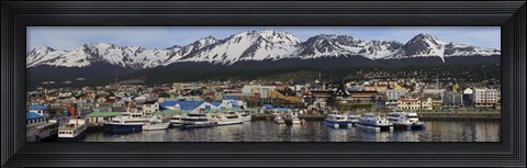 Framed Boats at a harbor, Ushuaia, Tierra Del Fuego, Patagonia, Argentina Print