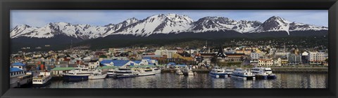 Framed Boats at a harbor, Ushuaia, Tierra Del Fuego, Patagonia, Argentina Print