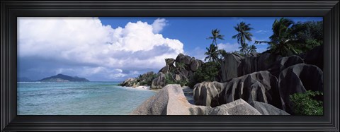 Framed Anse source d&#39;Argent beach with Praslin Island in background, La Digue Island, Seychelles Print