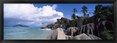 Framed Anse source d&#39;Argent beach with Praslin Island in background, La Digue Island, Seychelles Print