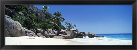 Framed Rock formations on the coast, Anse Marron, La Digue Island, Seychelles Print