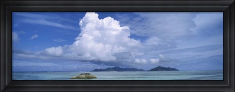 Framed View from Anse source d&#39;Argent towards Praslin Island, La Digue Island, Seychelles Print