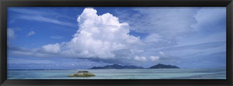 Framed View from Anse source d&#39;Argent towards Praslin Island, La Digue Island, Seychelles Print