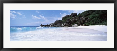 Framed Rock formations on the beach, Grand Anse, La Digue Island, Seychelles Print