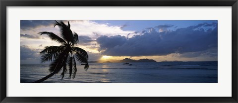 Framed Silhouette of coconut palm tree at sunset, from Anse Severe Beach, La Digue Island, Seychelles Print