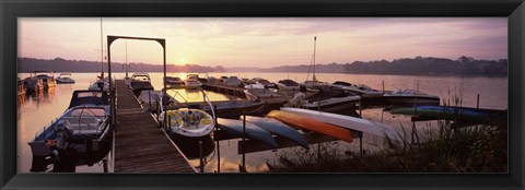 Framed Boats in a lake at sunset, Lake Champlain, Vermont, USA Print