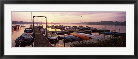 Framed Boats in a lake at sunset, Lake Champlain, Vermont, USA Print