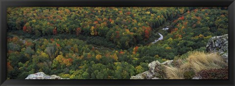 Framed Fall colors on mountains near Lake of the Clouds, Ontonagon County, Upper Peninsula, Michigan, USA Print