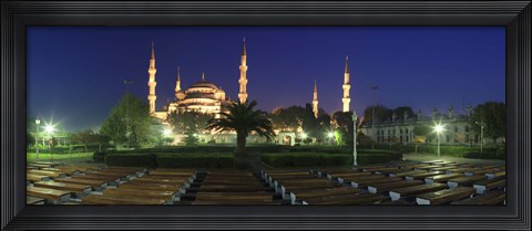Framed Mosque lit up at night, Blue Mosque, Istanbul, Turkey Print