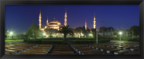 Framed Mosque lit up at night, Blue Mosque, Istanbul, Turkey Print