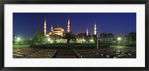 Framed Mosque lit up at night, Blue Mosque, Istanbul, Turkey Print