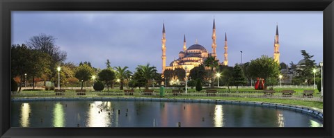 Framed Blue Mosque Lit Up at Dusk, Istanbul, Turkey Print