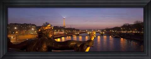 Framed Pont Alexandre III bridge with statue lit up at dusk, Seine River, Paris, Ile-De-France, France Print