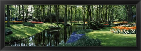 Framed Flower beds and trees in Keukenhof Gardens, Lisse, Netherlands Print