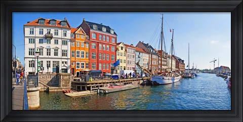 Framed Buildings along a canal with boats, Nyhavn, Copenhagen, Denmark Print
