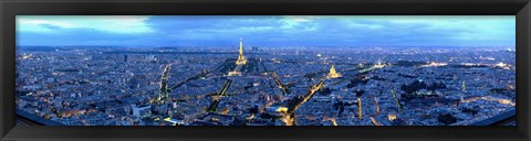 Framed Aerial view of a city at dusk, Paris, Ile-de-France, France Print