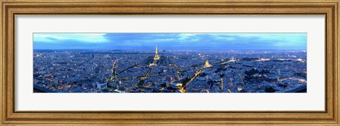 Framed Aerial view of a city at dusk, Paris, Ile-de-France, France Print