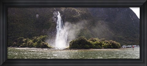 Framed Water falling from rocks, Milford Sound, Fiordland National Park, South Island, New Zealand Print