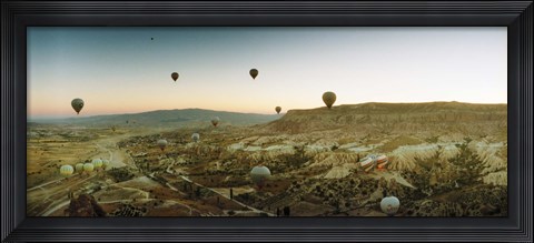 Framed Hot air balloons over a valley, Cappadocia, Central Anatolia Region, Turkey Print