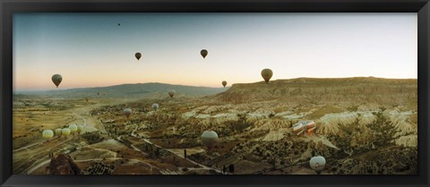 Framed Hot air balloons over a valley, Cappadocia, Central Anatolia Region, Turkey Print