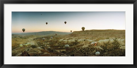 Framed Hot air balloons over a valley, Cappadocia, Central Anatolia Region, Turkey Print