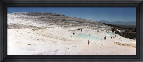 Framed Tourists enjoying the hot springs and travertine pool, Pamukkale, Denizli Province, Turkey Print