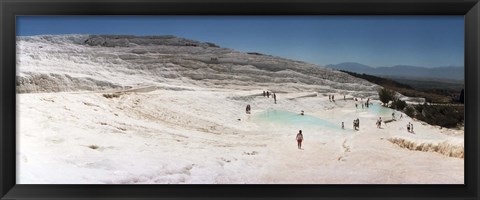 Framed Tourists enjoying the hot springs and travertine pool, Pamukkale, Denizli Province, Turkey Print