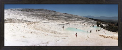 Framed Tourists enjoying the hot springs and travertine pool, Pamukkale, Denizli Province, Turkey Print