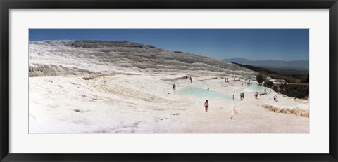 Framed Tourists enjoying the hot springs and travertine pool, Pamukkale, Denizli Province, Turkey Print