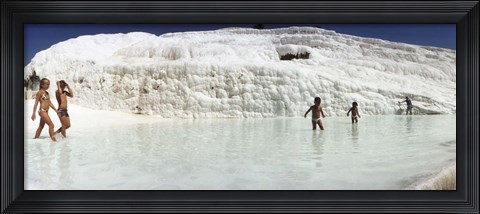 Framed Children enjoying in the hot springs and travertine pool, Pamukkale, Denizli Province, Turkey Print